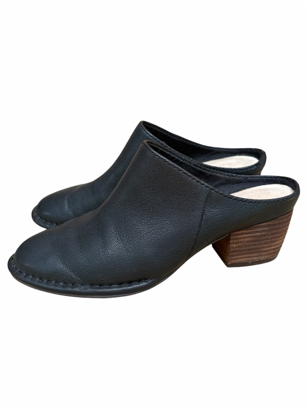 Clarks Spiced Isle Black Leather Slip On Mule Size 8.5